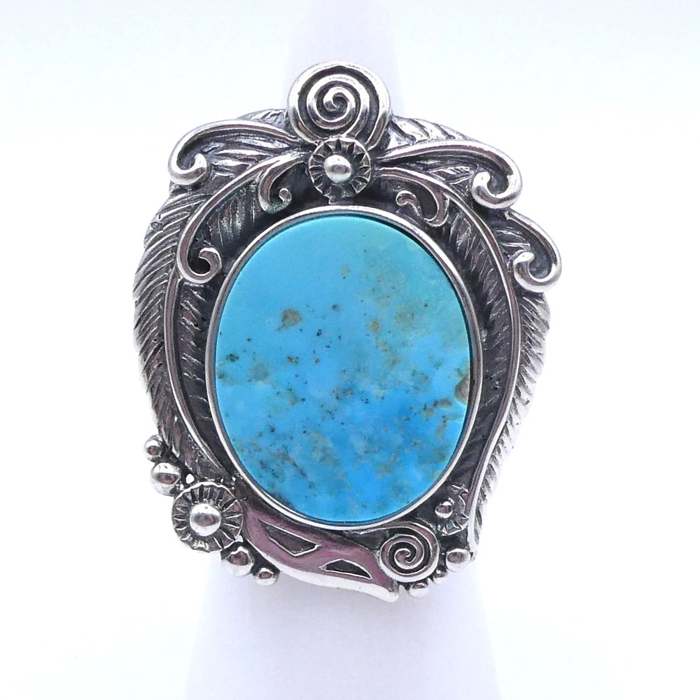 Sleeping Beauty Turquoise Southwest Sterling Silver Large 1.5" New Sz 6 Ring